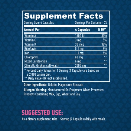 Broken Cell Wall Chlorella 500mg. / 100 Caps.