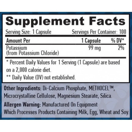 Sustained Release Potassium 99mg. / 100 Vcaps.