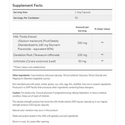 Milk Thistle - Silymarin Extract | Double Strength with Artichoke & Dandelion