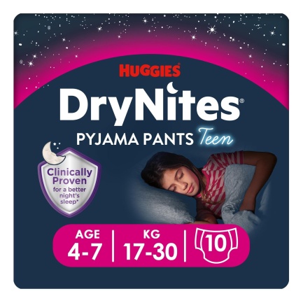 Huggies DryNites Гащи-пижама 4-7г (17-30 kg) х10 броя РОЗОВ