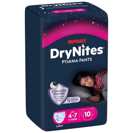 Huggies DryNites Гащи-пижама 4-7г (17-30 kg) х10 броя РОЗОВ