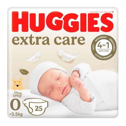 Huggies Екстра Кеър пелени 0+ (до 3.5 kg) х25 броя
