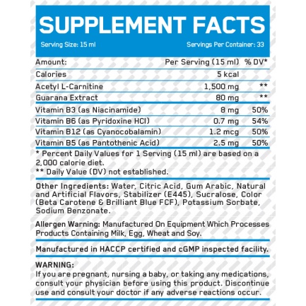 Liquid Acetyl L-Carnitine + Guarana / 495ml Lime