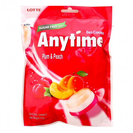 Anytime Xylitol Plum&Peach Бонбони слива и праскова без захар 74 g