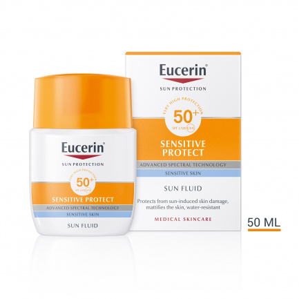 Eucerin Sensitive protect SPF50+ Слънцезащитен матиращ флуид за лице 50 ml