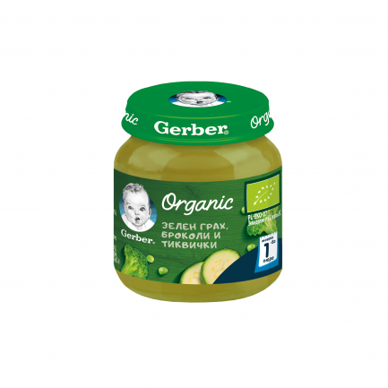Nestle Gerber Органик пюре от зелен грах, броколи и тиквички 125 g