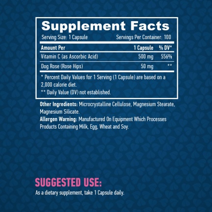 Vitamin C with Rose Hips 500mg / 100 Caps.