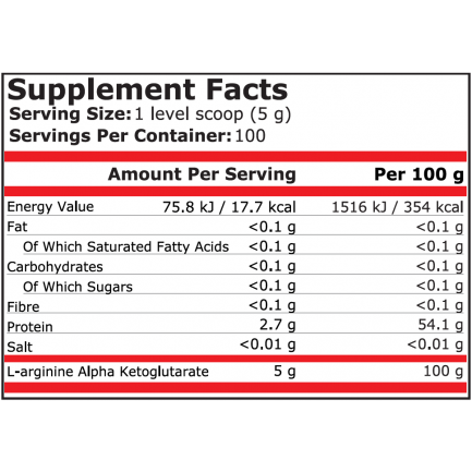 Pure Nutrition - Aakg Powder - 500 Г