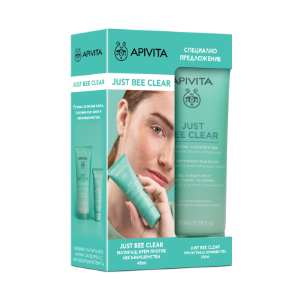 Apivita Just Bee Clear Матиращ крем 40 ml + Измивен гел 200 ml
