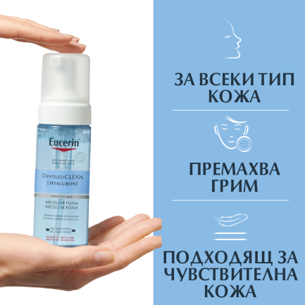 Eucerin DermatoClean Мицеларна пяна с хиалурон 150 ml