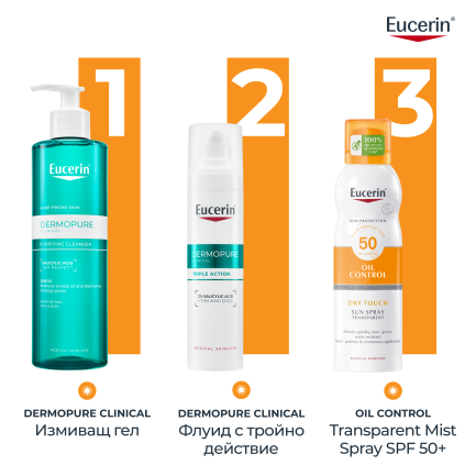 Eucerin Oil Control Protect SPF50 Охлаждащ слънцезащитен спрей за тяло 200 ml