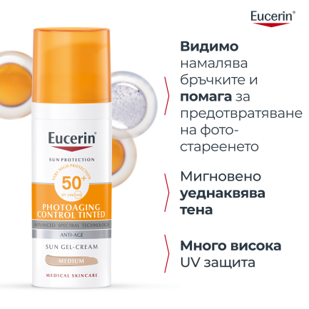 Eucerin Photoaging Control SPF50+ Оцветен слънцезащитен гел-крем за лице - Тъмен 50 ml