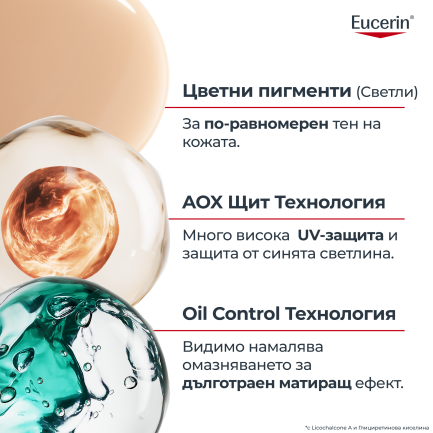 Eucerin Oil Control SPF50+ Оцветен слънцезащитен гел-крем за лице - Светъл 50 ml