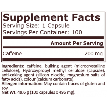 Pure Nutrition - Caffeine 200 Мг - 100 Капсули