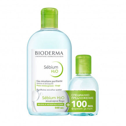 Bioderma ПРОМО Sebium H2O Мицеларна вода 500 ml + Мицеларна вода 100 ml