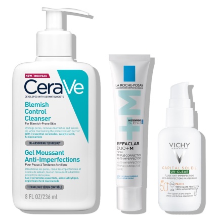 La Roche Posay Effaclar + CeraVe Blemish Control + Vichy Capital Soleil Рутина против нередности, препоръчана от дерматолози