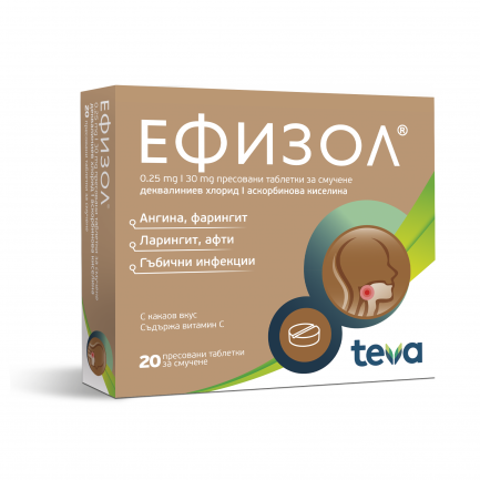 Ефизол таблетки за смучене при болно гърло х20 броя - Actavis