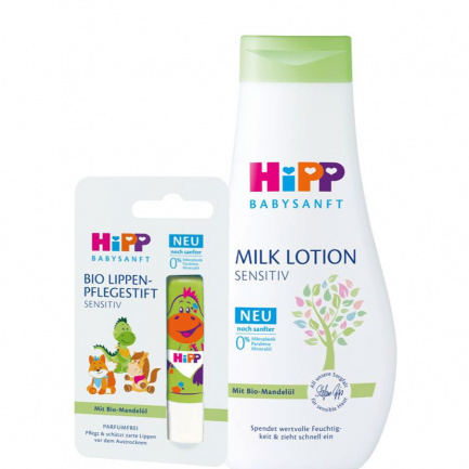 Hipp BabySanft Тоалетно мляко 350 ml + Babysanft БИО балсам за устни