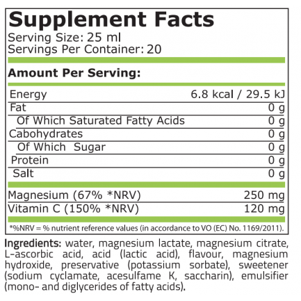 Pure Nutrition - Magnesium Liquid + Vit C - 500 Ml 