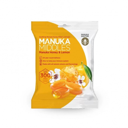 Manuka Doctor Manuka Middles MGO 300 Taблетки за смучене с мед от манука, цинк и лимон 100 g