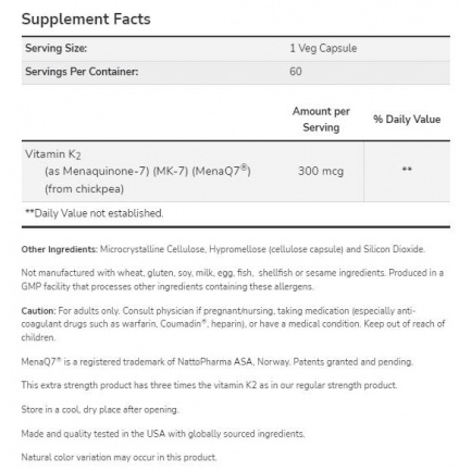 MK-7 Vitamin K-2 300 mcg | Extra Strength MenaQ7®