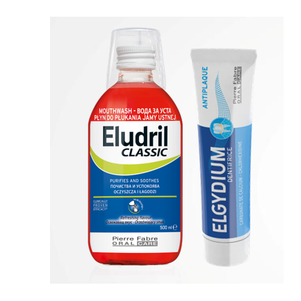 Eludril Антибактериална вода за уста + Антиплакова паста за зъби