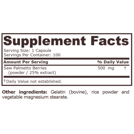 Pure Nutrition - Saw Palmetto Complex 500 Mg - 100 Capsules