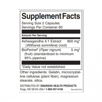 Swanson Ашваганда екстракт с Биоперин x120 капсули