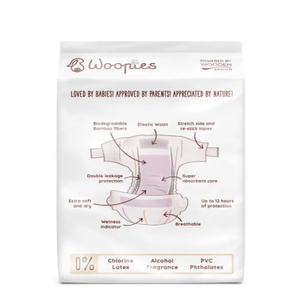 Wooden Spoon Woopies Биоразградими бебешки еко Пелени Новородени (2-5kg) x40 броя