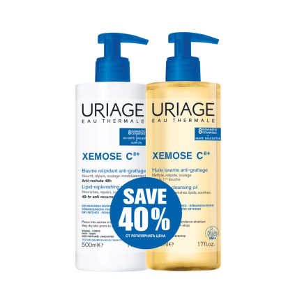 Uriage Xemose C8+ Липидовъзстановяващ балсам 500 ml + Измивно душ-олио 500 ml