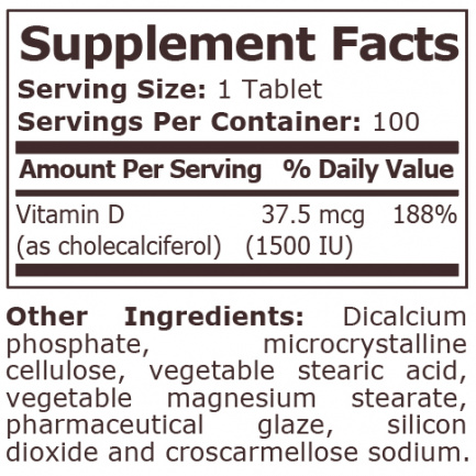 Pure Nutrition - Vitamin D-3 1500 Iu - 100 Tablets