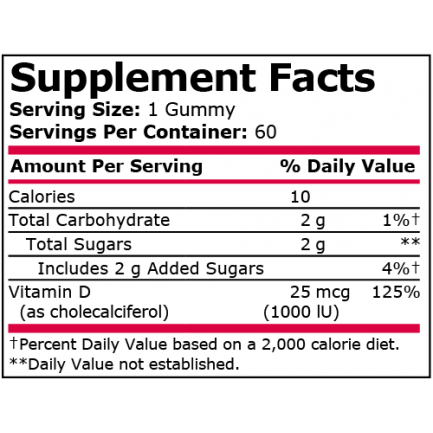Pure Nutrition - Vitamin D-3 1000 Iu Peach, Mango [[entity]]Amp; Strawberry - 60 Gummies