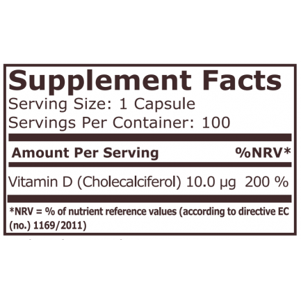 Pure Nutrition - Vitamin D3 400 Iu (10Mcg) 100 Капсули