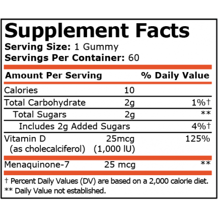 Pure Nutrition - Vitamin D-3 [[entity]]Amp; K-2 - 60 Дъвчащи Дражета