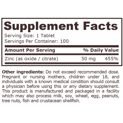 Pure Nutrition - Zinc Complex 50 Mg - 100 Tablets