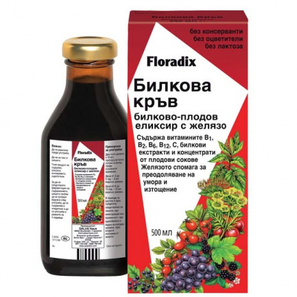 Floradix Билкова Кръв Билково-плодов елексир с желязо 500 ml