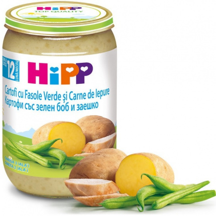 Hipp 6853 Био пюре от картофи, зелен боб и заешко 220 гр