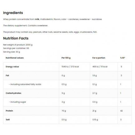 OstroVit Суроватъчен протеин концентрат с вкус на фъстъчено масло (66 дози) 2000 g