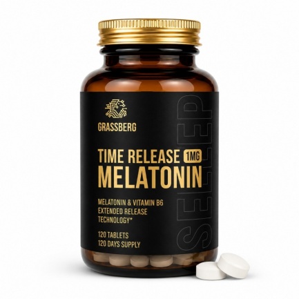 Grassberg Melatonin 1mg Time Release - Мелатонин с Удължено Освобождаване - 120 tabs