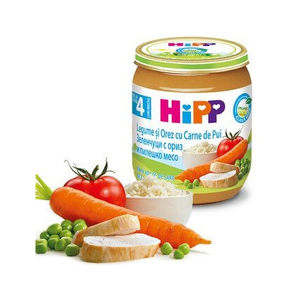 Hipp 6253 Био Пюре от ориз със зеленчуци и пилешко месо 125 гр.