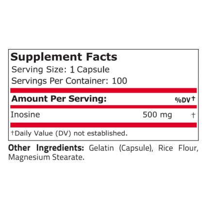 Pure Nutrition - 100% Pure Inosine 500 Мг - 100 Капсули