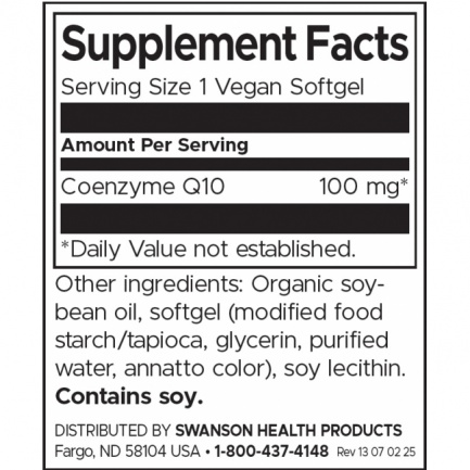 Swanson Коензим CoQ10 100 mg x100 софт гел капсули