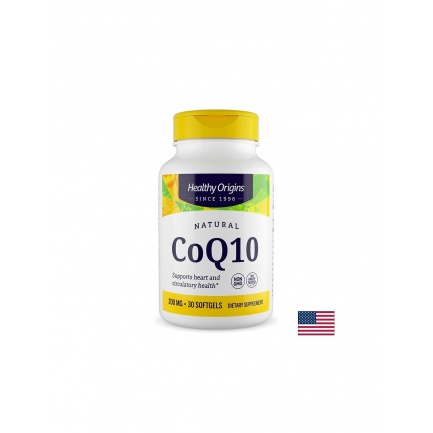 Healthy Origins Коензим Q10 (Убиквинон) – Сърдечно-съдова подкрепа и клетъчна енергия, 200 mg, 30 софтгел капсули