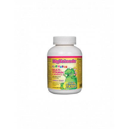 Multi-Vitamin & Minerals Big Friends® / Мултивитамини и минерали за деца х 60 дъвчащи таблетки с вкус на плодове от джунглата Natural Factors