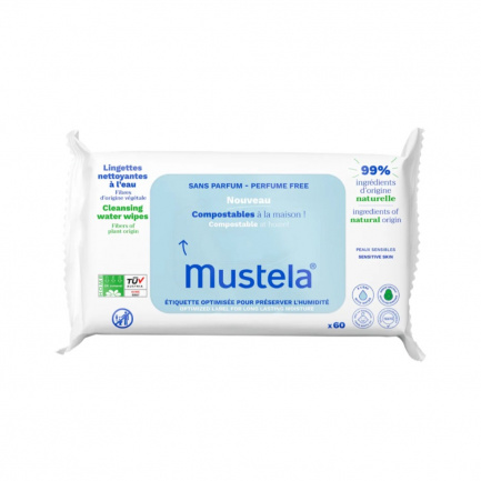 Mustela Мокри кърпи с вода 99% натурални съставки без парфюм х60 броя