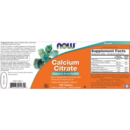 Now Calcium Citrate with Minerals & Vitamin D-2 300 mg х100 таблетки