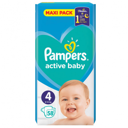 Pampers Active Baby пелени 4+ Макси х53 броя
