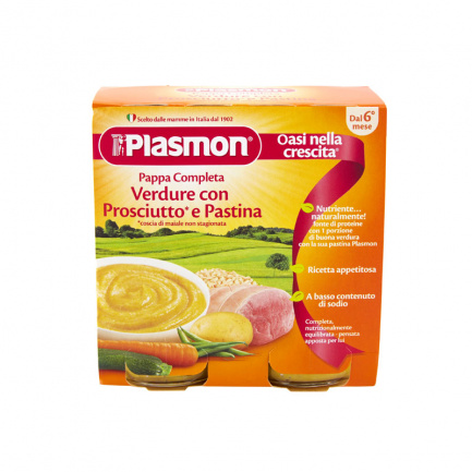 Plasmon 1150 Готово меню свинско със зеленчуци и паста 6+м 2 бр. х190 ml