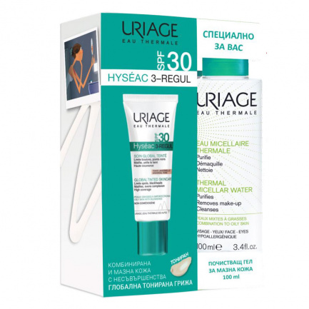 Uriage Комплект Hyseac 3-Regul SPF30 Грижа за мазна кожа 40 ml + Мицеларна вода 100 ml