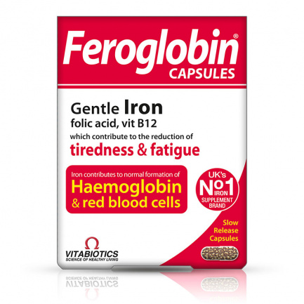 Vitabiotics Фероглобин Б12 с Желязо за образуване на хемоглобин и червени кръвни клетки х30 капсули 